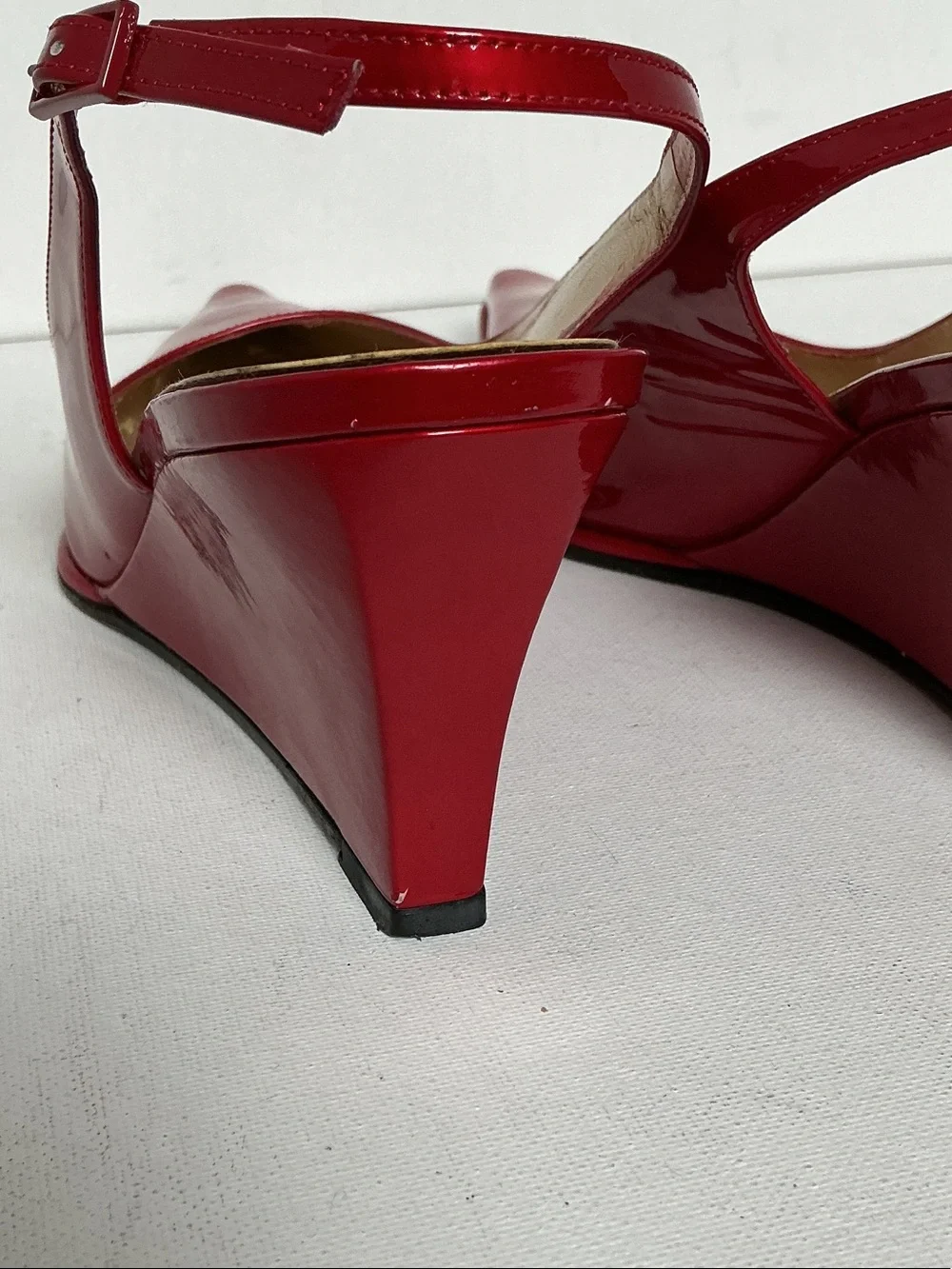 Stuart Weitzman Pointed Toe Slingback Ruby Red Patent Leather Wedge